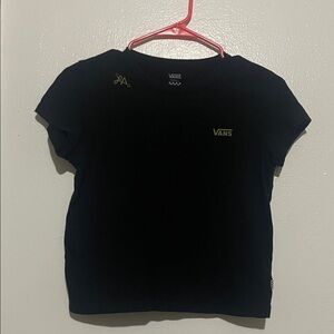 Vans Women's Black Short Sleeve Logo Tee with Yellow Accents